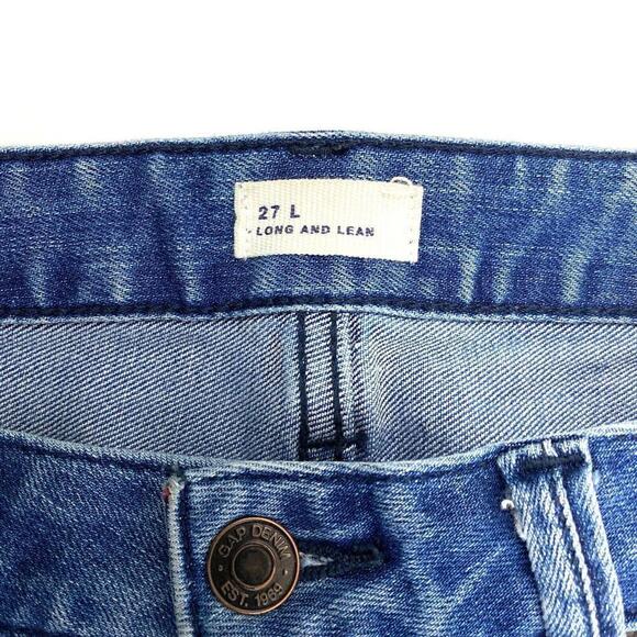 Gap Long & Lean Distressed Raw Cut Hem Women's size 27 Medium Blue Denim Jeans - Picture 3 of 3